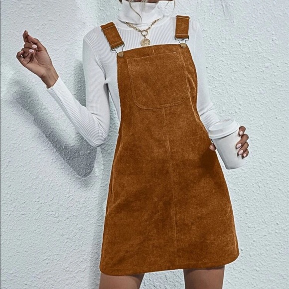 brown corduroy overall dress outfit Autumn Daze - Women's Brown Corduroy Overall Dress